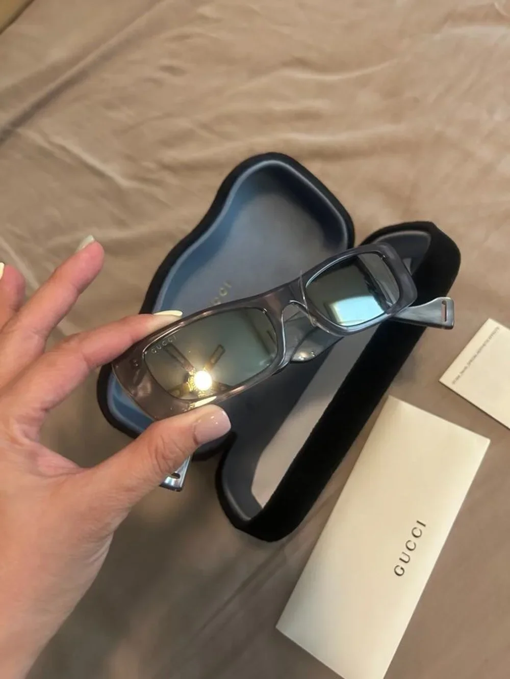 Gucci Gray Rectangular Mirrored Sunglasses